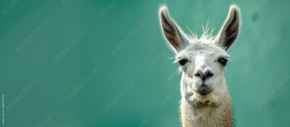 Poster llama with copy space image on green backdrop