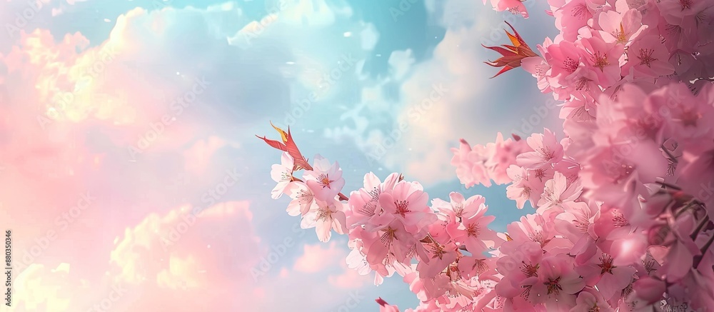 Leinwandbilder cloudy day setting with sakura cherry blossoms in spring ideal for a copy space image