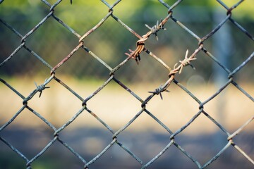 Security Fence in USA Prison in Virginia. Daytime Outdoor Horizontal View of Barbed Wire Fence for Maximum Security