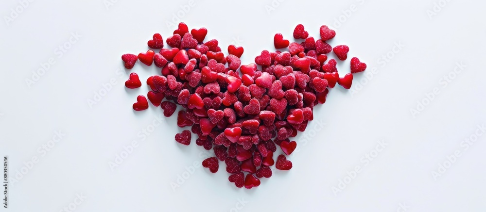 Aufkleber heart shape made of mini heart candies on a white backdrop symbolizing love and ideal for a love the