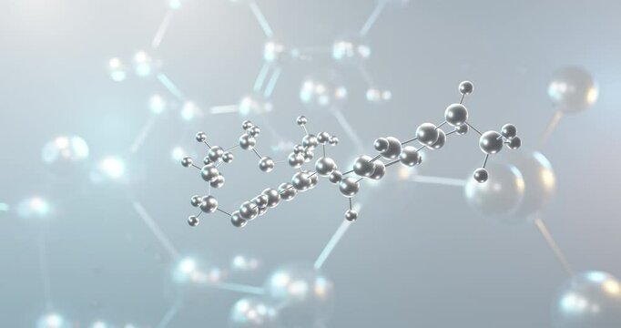 Florbetapir (18F) rotating 3d molecule, molecular structure of radiopharmaceutical compound, seamless video