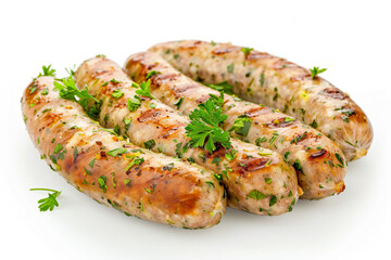 a plate of sausages with parsley on top