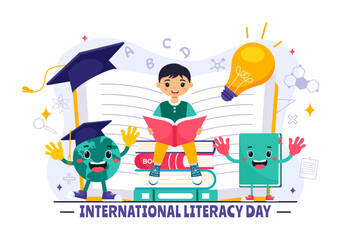International Literacy Day Vector Illustration on 8th September with Books and Educational Equipment in an Educational Holiday Cartoon Background