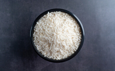 top view a bowl of rice on stone table