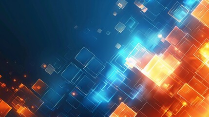 Abstract blue and orange technology background with geometric squares - vibrant digital design for tech-themed graphics, modern data visualization, and futuristic web elements


