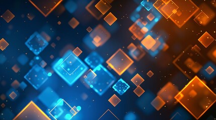 Abstract blue and orange technology background with geometric squares - vibrant digital design for tech-themed graphics, modern data visualization, and futuristic web elements



