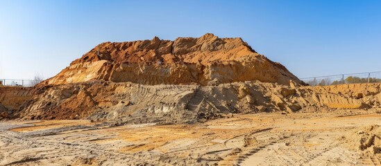 The soil mound for constructing a building at the construction site with copy space image