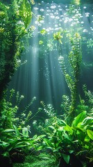 Obraz premium Ethereal Jellyfish Floating in Greenhouse Aquarium