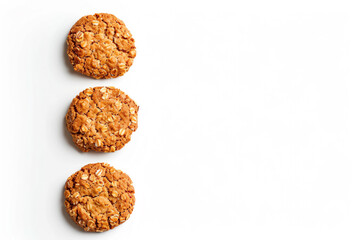 three cookies are arranged in a row on a white surface