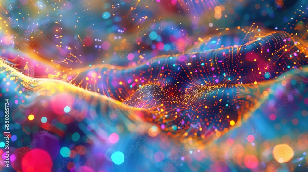 Poster abstract neural network 3d illustration: big data concept with global database and artificial intell