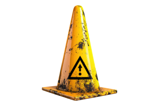 Yellow caution warning sign isolated on transparent background
