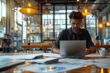 Fototapeta premium A technical writer drafting a manual on a laptop