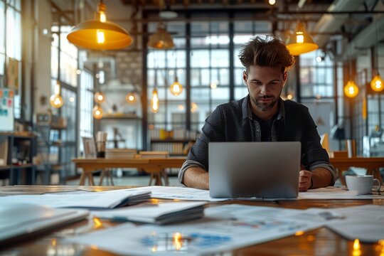 A technical writer drafting a manual on a laptop