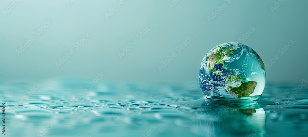 Wall mural green earth water drop. earth day concept