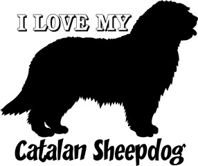 Catalan Sheepdog. I love my dog Dog silhouette dog breeds logo dog monogram vector 