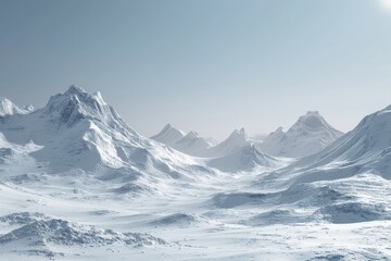 Obraz premium Snowy mountain range landscape under blue sky. Concept of winter, nature, cold, ice, and wilderness