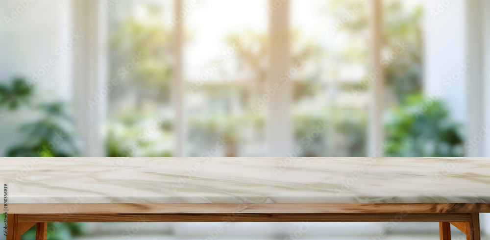 Aufkleber empty marble table top on blurred green garden background for product display montage
