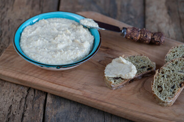 hummus made from chickpea dip sauce as appetizer on table
