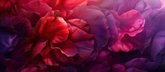 A stunning abstract background featuring a blend of red and purple hues in overlapping flower petals ideal for a copy space image