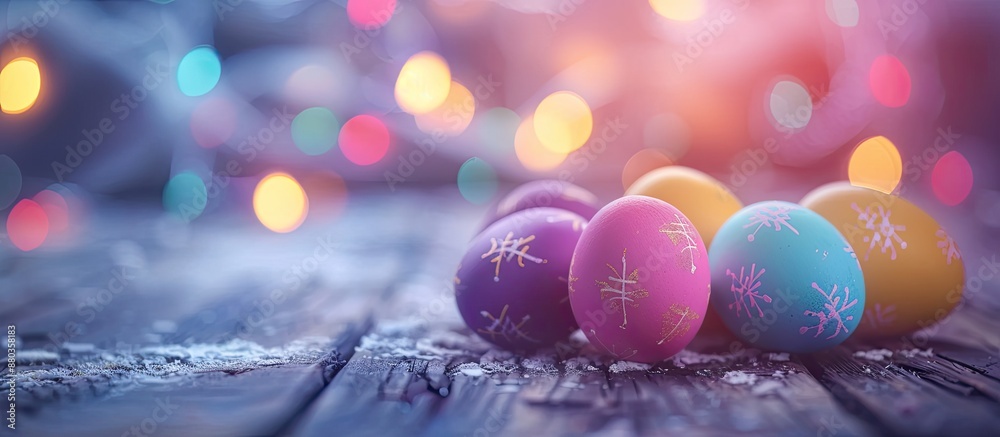 Sticker Colorful Easter eggs in a festive scene with copy space image