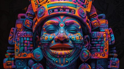Naklejka premium Colorful Mayan Mask With Closed Eyes