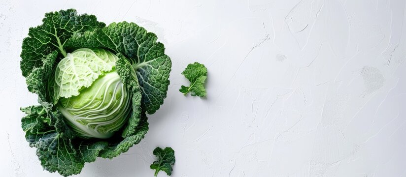 Fresh cabbage with copy space image on a white background