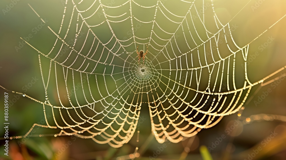 Wall mural close-up of a spider's web structure- zoom in on the intricate structure of a spider's web