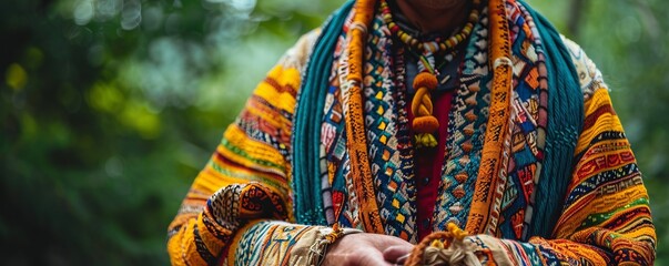 A person wearing a traditional outfit from their culture, their clothing reflecting their heritage.