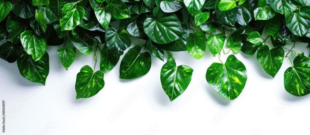 Canvas Prints an isolated white background featuring a border of green leaves with shadow for a copy space image