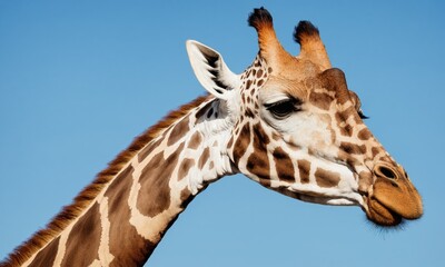 Obraz premium Close-up of giraffe's head against blue sky
