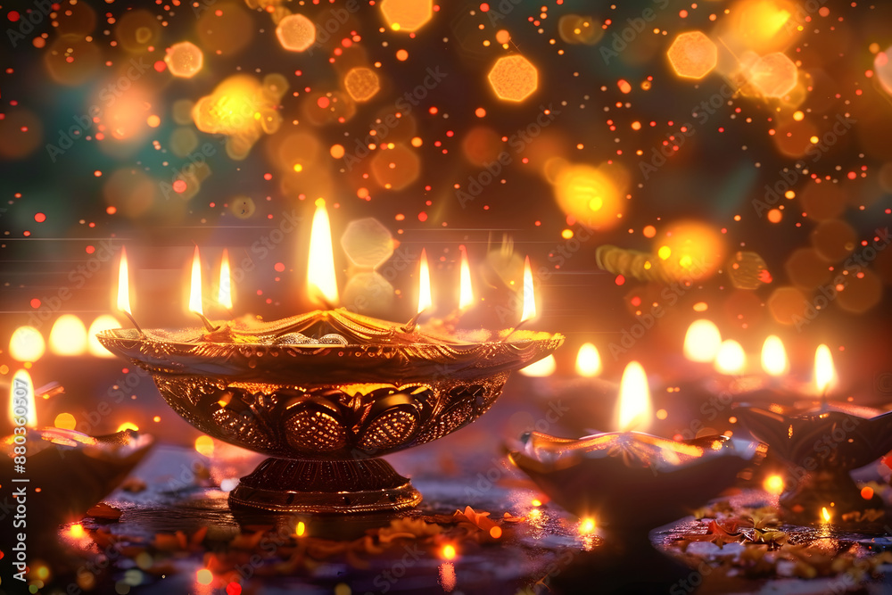 Sticker digital 3d illustration of diwali the festival of lights