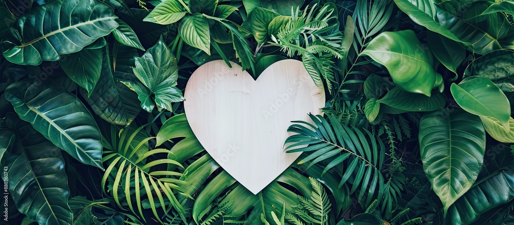 Canvas Prints heart shaped blank space on green foliage background in tropical photo mock up with copy space image