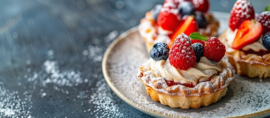 Obraz premium Delicious pastries on a small plate with a copy space image available