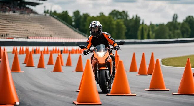 Cone circuit for motorcycles. Motorcycle driving test.