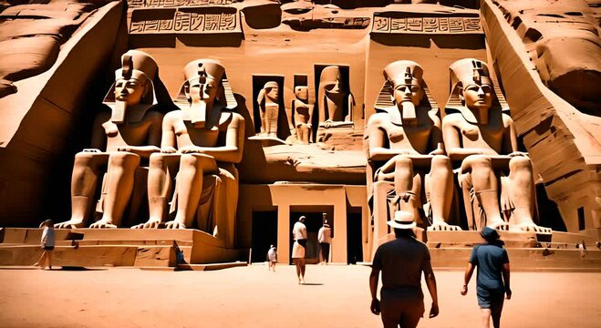 Tourists at the Abu Simbel temple, Egypt.