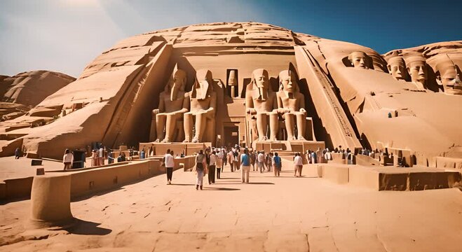 Tourists at the Abu Simbel temple, Egypt.