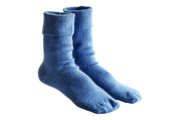 Blue winter cotton socks isolated on transparent background