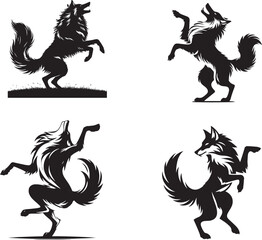 A black and white wolf in dancing poss of vector form