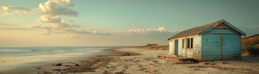 Obraz premium Beach hut break with sun rays and calm breeze, Calm, Idyllic beach stay