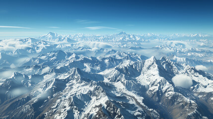 A panoramic view of the Swiss Alps with snow-capped peaks and a clear blue sky.