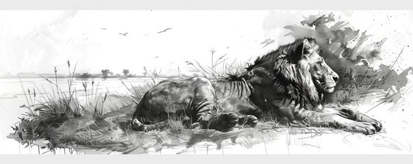 Obraz premium A realistic drawing of a wild animal in its natural habitat.