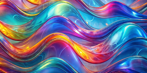 Wavy Glass Shapes Background with Colorful Gradient