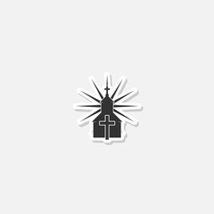 Church cross sun icon sticker isolated on gray background