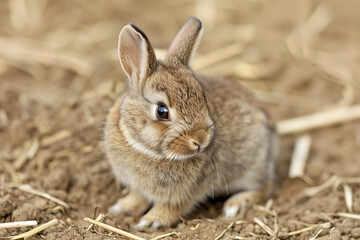 Fototapeta premium Newborn rabbit in spring barnyard 