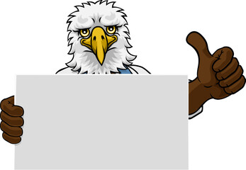 An eagle painter, handyman, mechanic, plumber or other construction cartoon mascot man in overall dungarees. Giving a thumbs up.