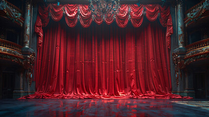 red stage curtains with spotlight