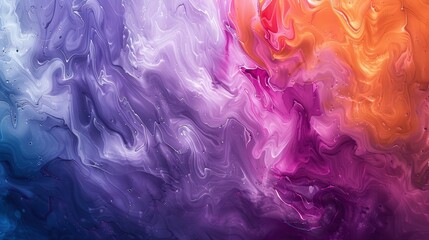 A mesmerizing abstract fluid art piece featuring vibrant colors of purple, pink, and orange in a swirling, marbled pattern.