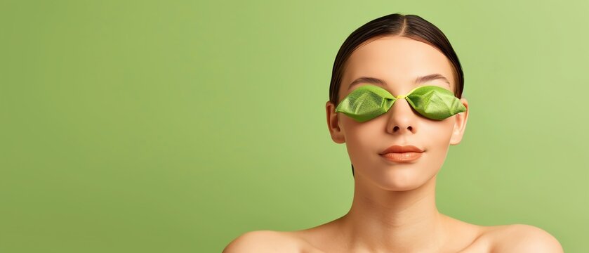 Woman with green tea bags on eyes, Natural eye remedies, Reducing puffiness and dark circles