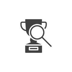 Trophy with a magnifying glass vector icon