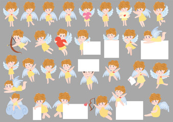 set of angel cupid doodles isolated on white background. banner cupid templates. 